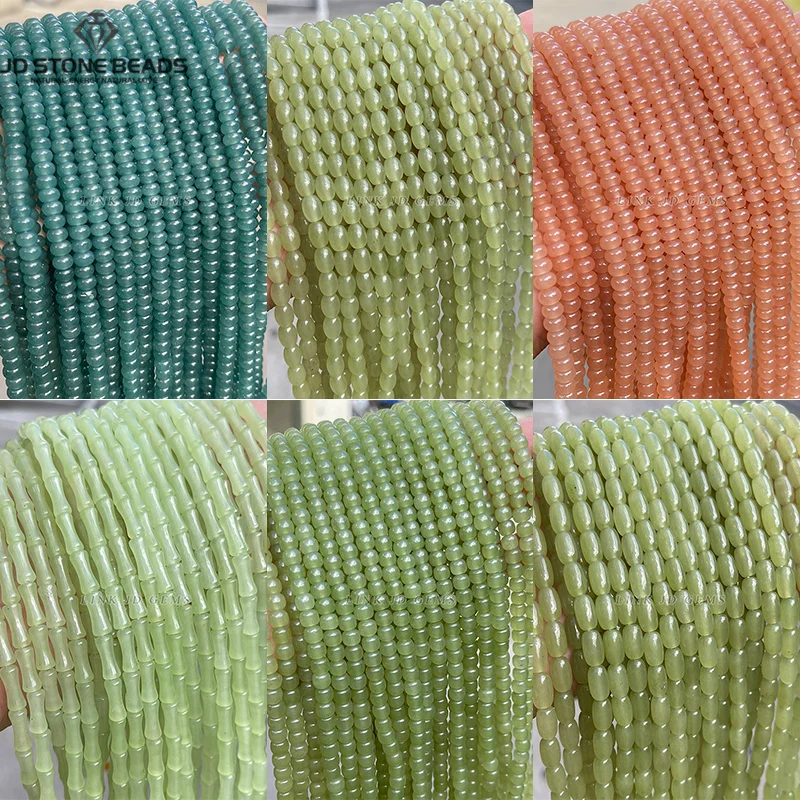 

Natural Stone Hetian Jade Color Chalcedony Bead Loose Spacer Bead for Jewelry Making DIY Bracelet Necklace Accessories 15“ Inch