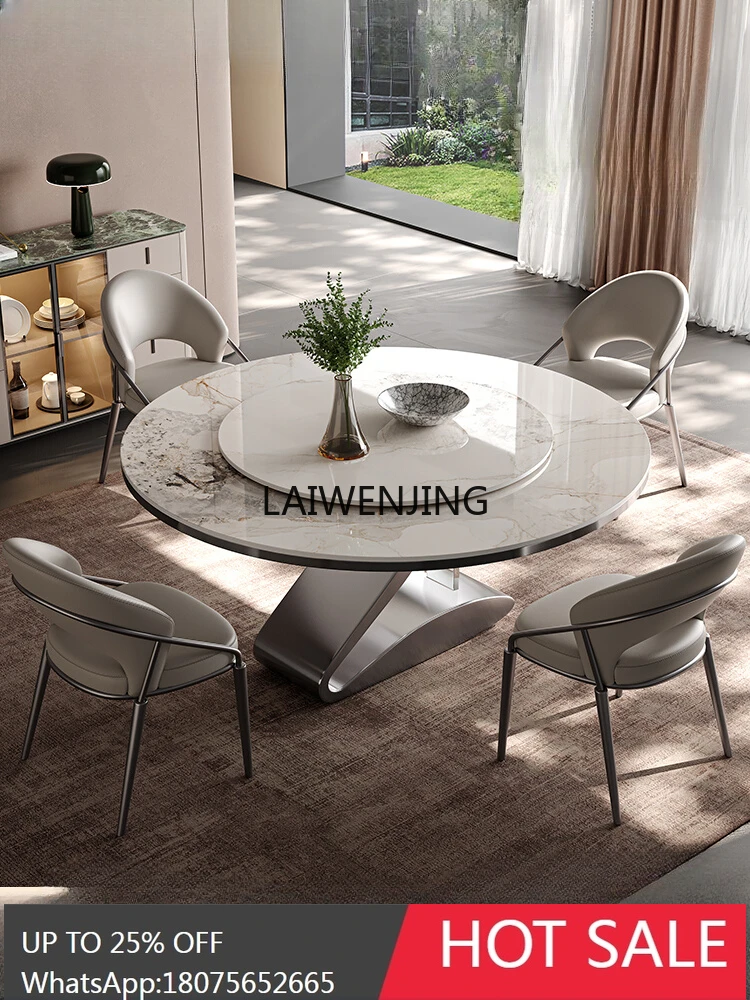 

MJY rock slab light luxury simple high-end rotating Italian minimalist round dining table and chair combination