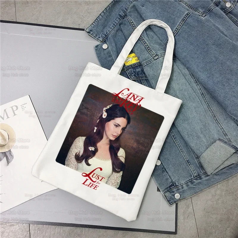 Lana Del Rey นักร้องแฟน Unisex กระเป๋าสะพายผ้าใบผ้าแคนวาส Tote Eco Just For Life กระเป๋าช้อปปิ้งผ้าแคนวาส Tote Bag กระเป๋าถือทุกวัน