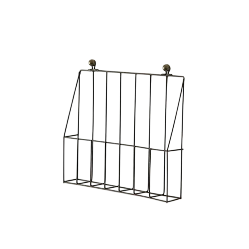 custom.New Magazine Holder With Wood Handle Industrial Black Metal Wire Sling Standing Storage Rack Organizer Magazine Racks