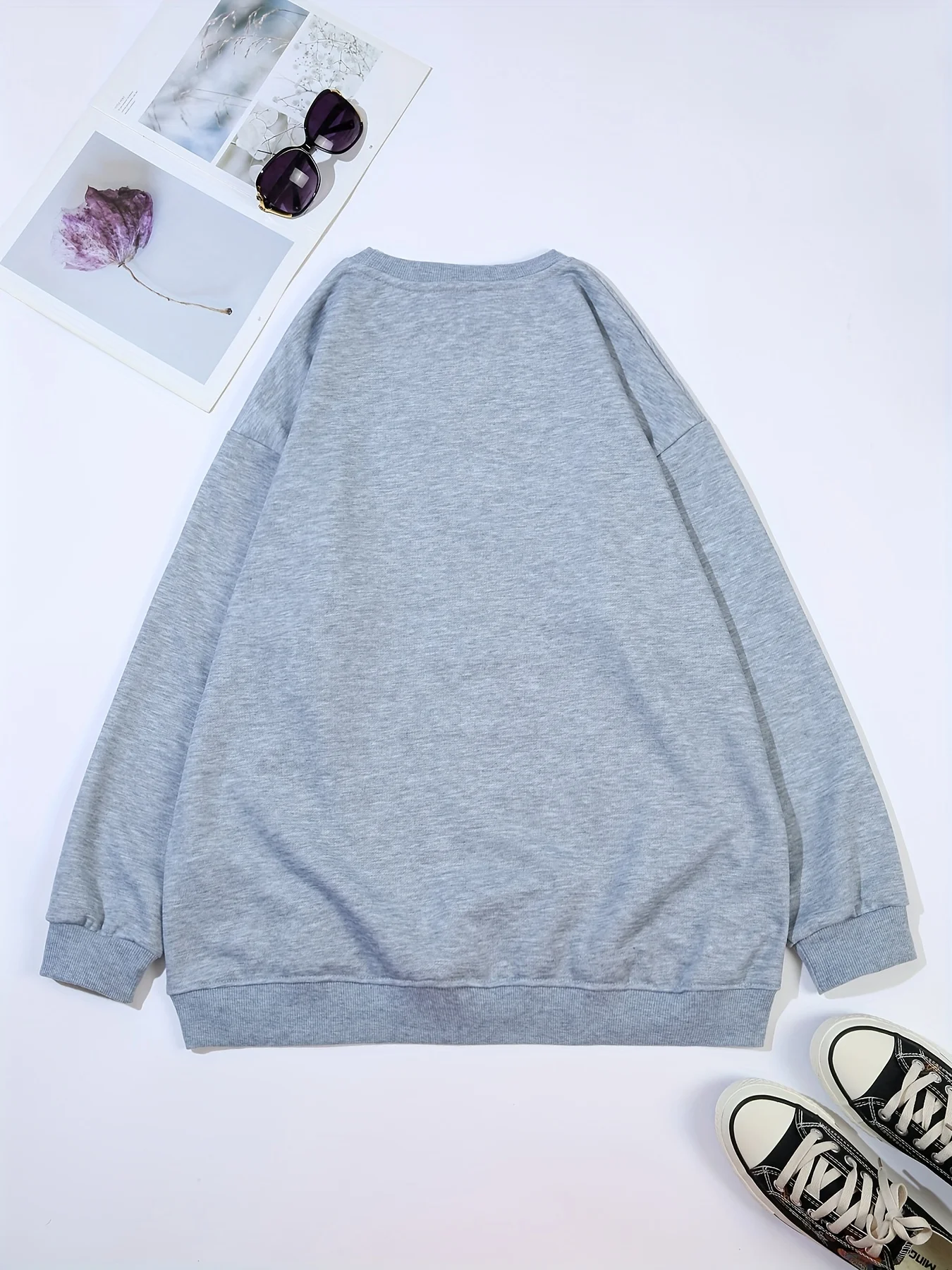 Casual warme damessweater met katten- en letterprint, comfortabel plus fluwelen sweatshirt met lange mouwen en ronde hals