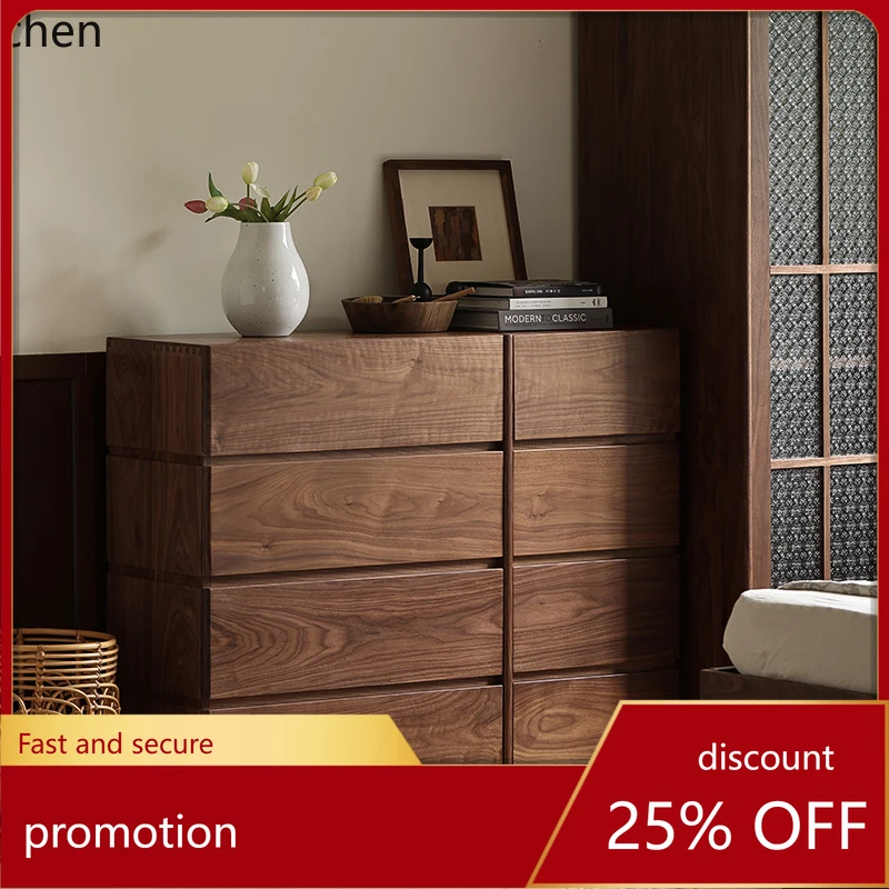 

HT walnut high chest cabinet eight bucket cabinet retro solid wood storage edge storage simple