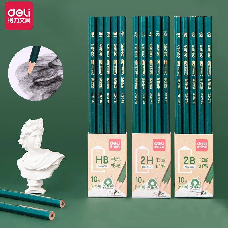 Deli Pencil 2H/HB/2B Student Writing Exam Pencil Children's Writing Sketch Drawing Pen 10pcs Pencils for Kids Painting Supplies