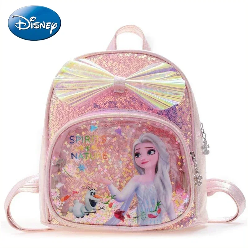 Disney cekiny mrożone Elsa Anna plecak moda brokat tornister dziewczyny Kawaii PU skórzany plecak podróżny świąteczne prezenty