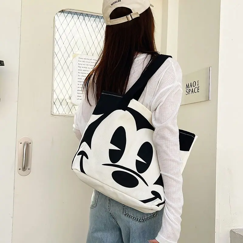 Disney 2024 New Cartoon Mickey Women\'s Handbag Student Fashion Canvas Shoulder Bag Donald Duck Large Capacity Shopping Bag