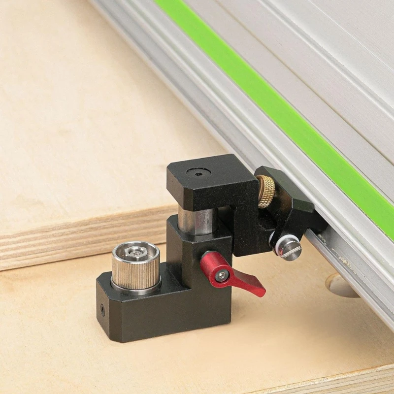 Adjustable Guide-Track Stops with Metal Components and Hand-Operated Locking Controls for Positioning During Woodworking M4YD
