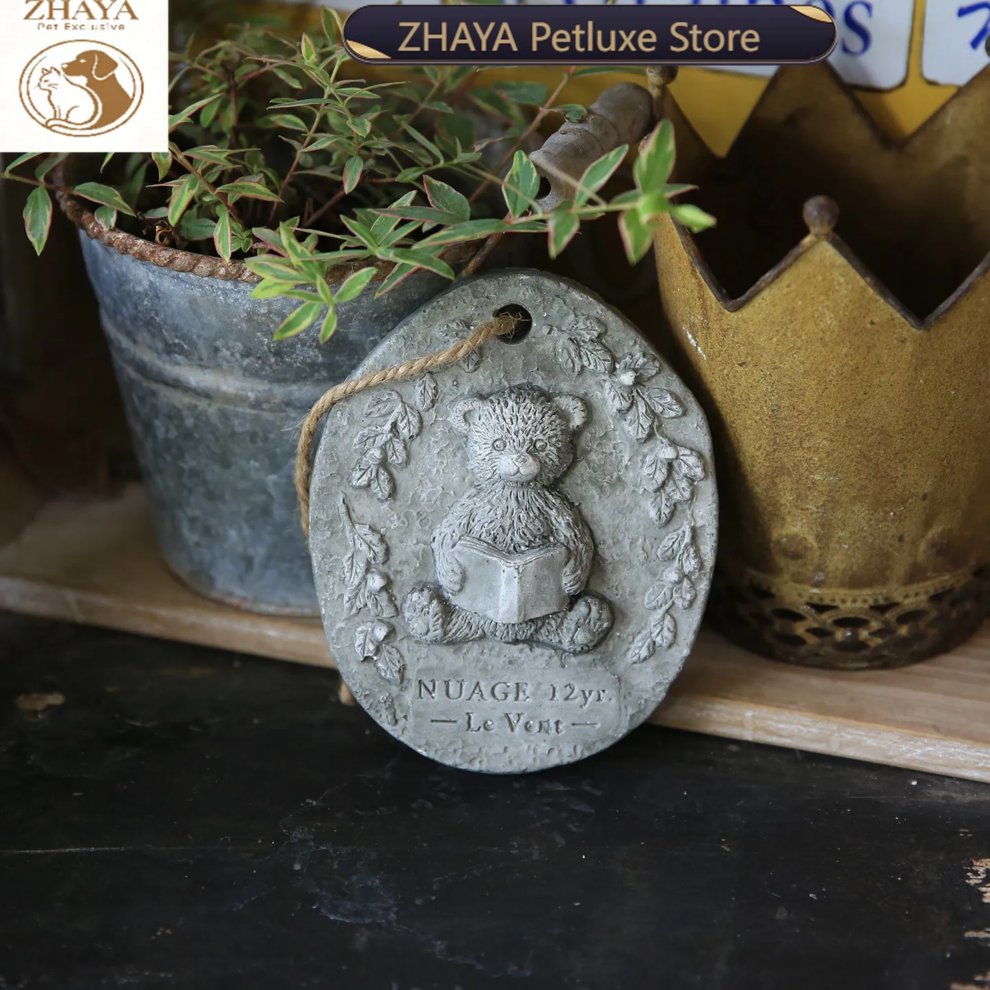 ZHAYA Pet Memorial Garden Plaque Vintage Style Cement Animal Shape Hanging Sign Statue Outdoor Patio Grave Marker Decoration