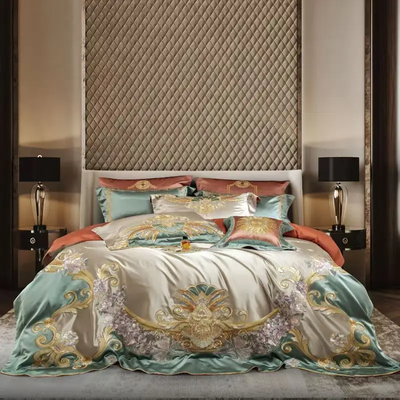 

European Luxury Embroidered Design Duvet CottonBedding Set Comforter Set and Sheet & Pillowcase for Home or Hotel