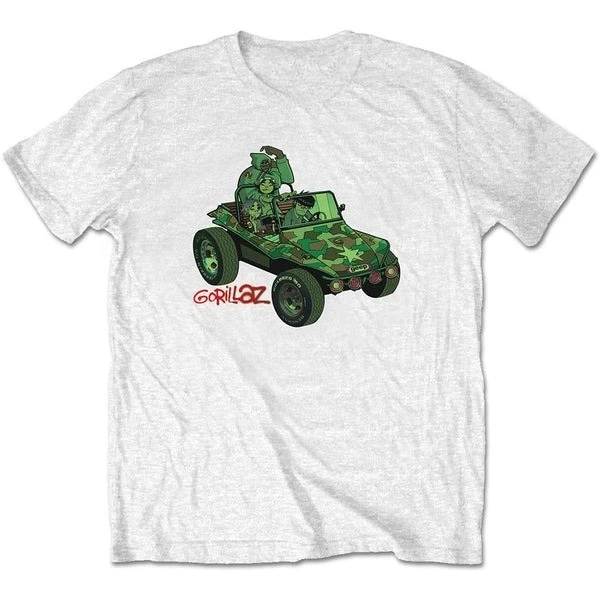 Gorillaz Camo Buggy Band Members Print Cotton T-Shirt Virtual Hip Hop Band Unisex Short Sleeve Tee