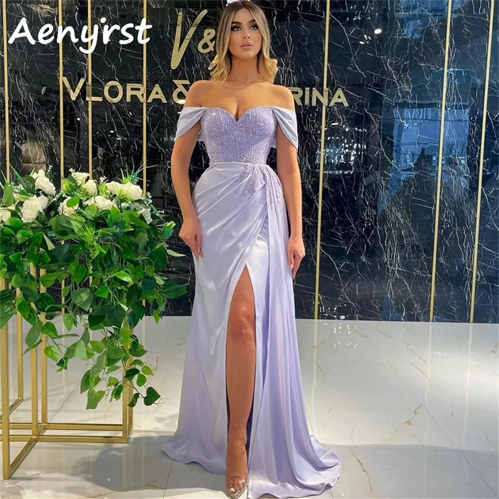 

Aenyrst Off The Shoulder Mermaid Prom Dresses Sweetheart Seqiuned Side High Split Evening Gowns Floor Length Formal Party Dress