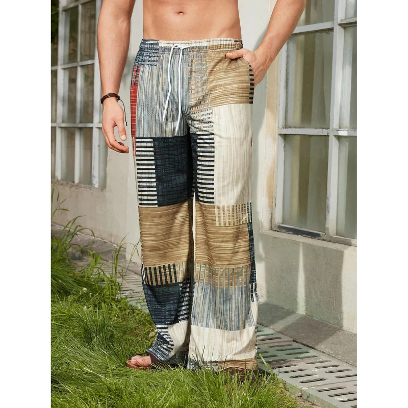 

Men's pants with grid 3D printing for geometric comfort and casual wear, pretending to be Hawaiian summer pants and beach pants