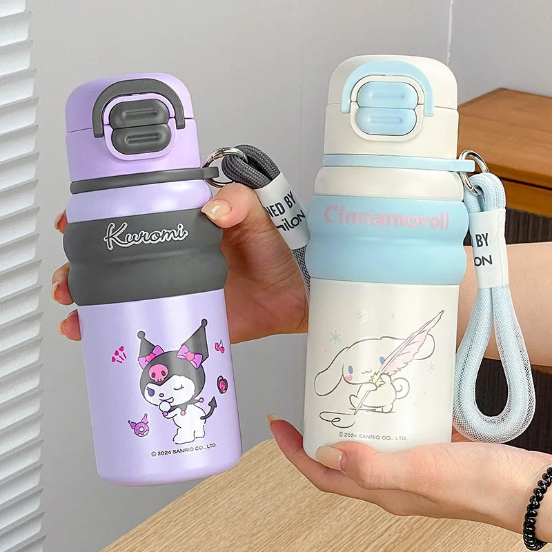 580ML Cinnamoroll Kuromi Thermos Bottle Sanrio Kawaii Anime Portable Straw 316 Stainless Steel Leakproof Thermal Cup Water Mug