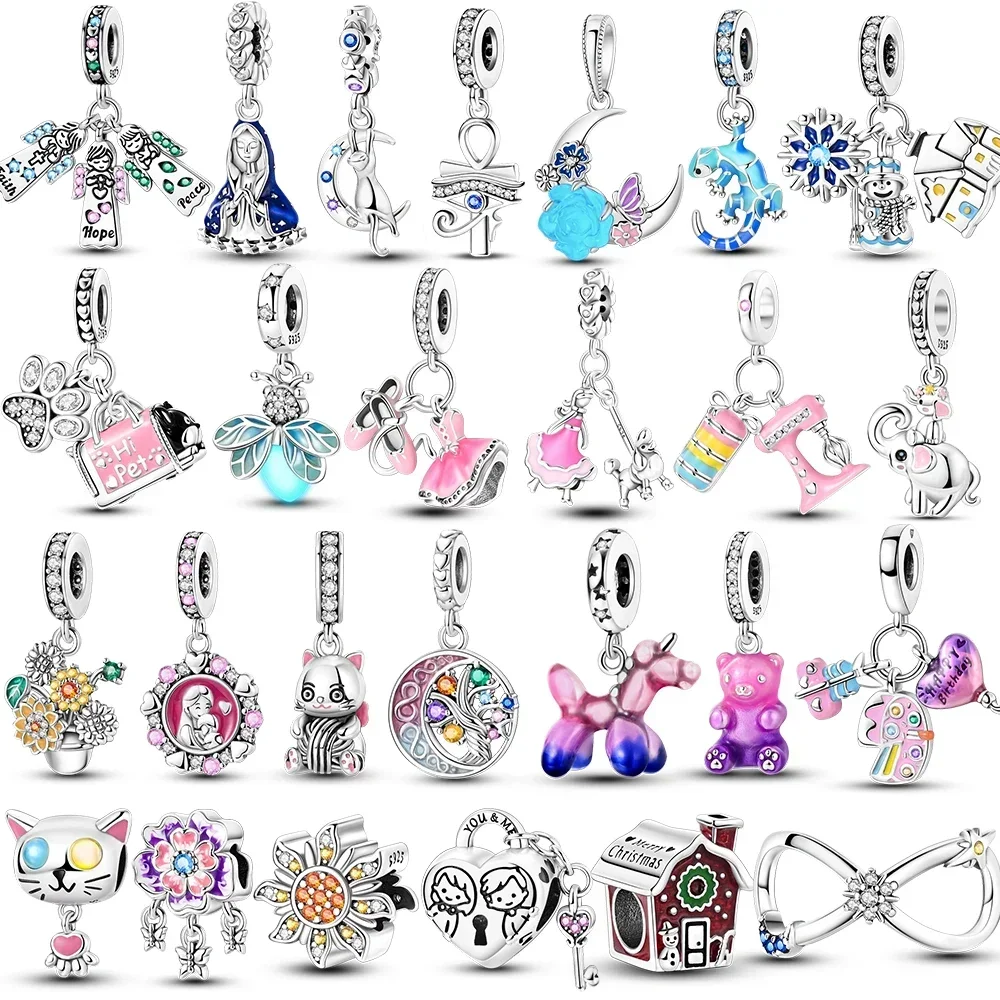 

2023 New Collection 925 Sterling Silver Sisters Bear Flower Charms Bead Fit Original Pandora Bracelet Jewelry for Woman DIY Gift