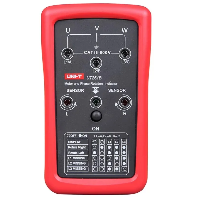 Phase sequence and motor steering meter, phase detector, hand-held non-contact three-phase detector