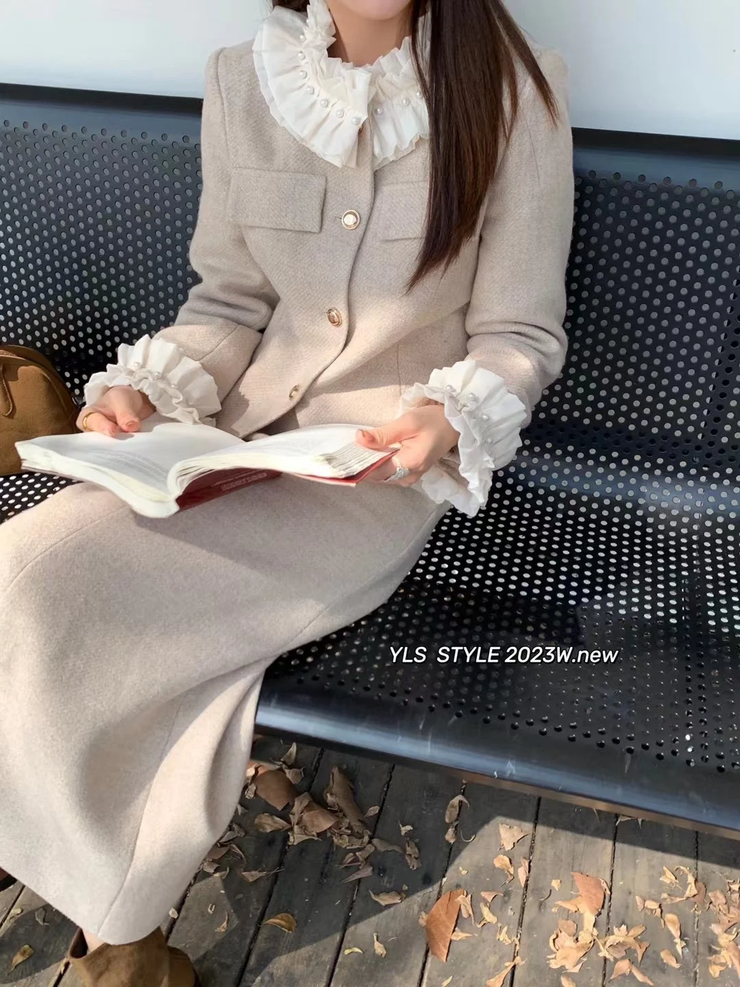 Yls Light Maturity Ins Style Pleated Ruffle Set Dress High End Feeling 90 White Duck down Jacket Korean Drama Outfit Two Piec...