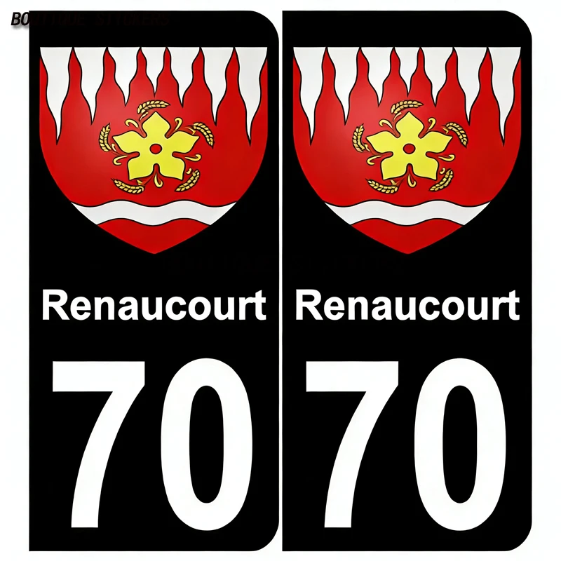 

2Pcs Autocollant plaque d'immatriculation française noir bleu 70 Vesoul - Renaucourt - Purgerot blason Stickers PVC imperméables