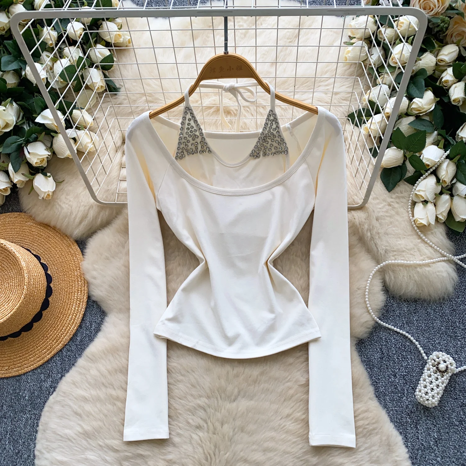 

Винтажная элегантная блузка с длинными рукавами и стразами, модная рубашка, сладкий топ, сказочная женская рубашка