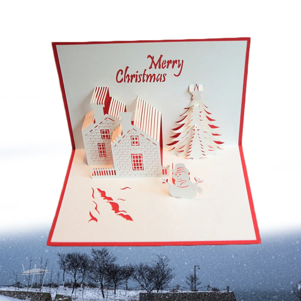 

3 D 3d Christmas Card Pop- Cards Three-dimensional Workshop Red Handwork