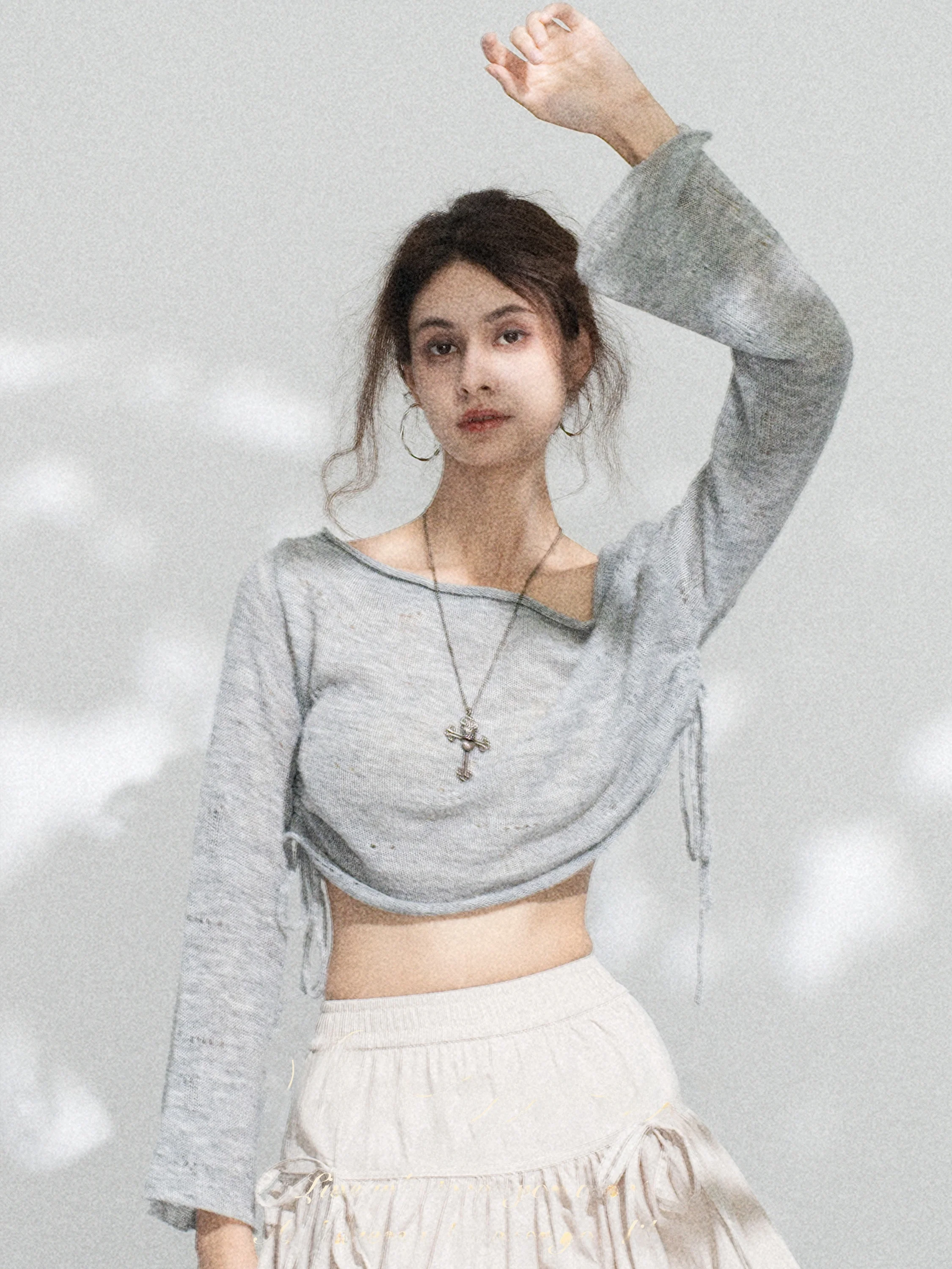 

Ретро-топ с длинным рукавом и одним открытым плечом, женский, сексуальный, в американском стиле, плиссированный, из полиэстера, для повседневной носки