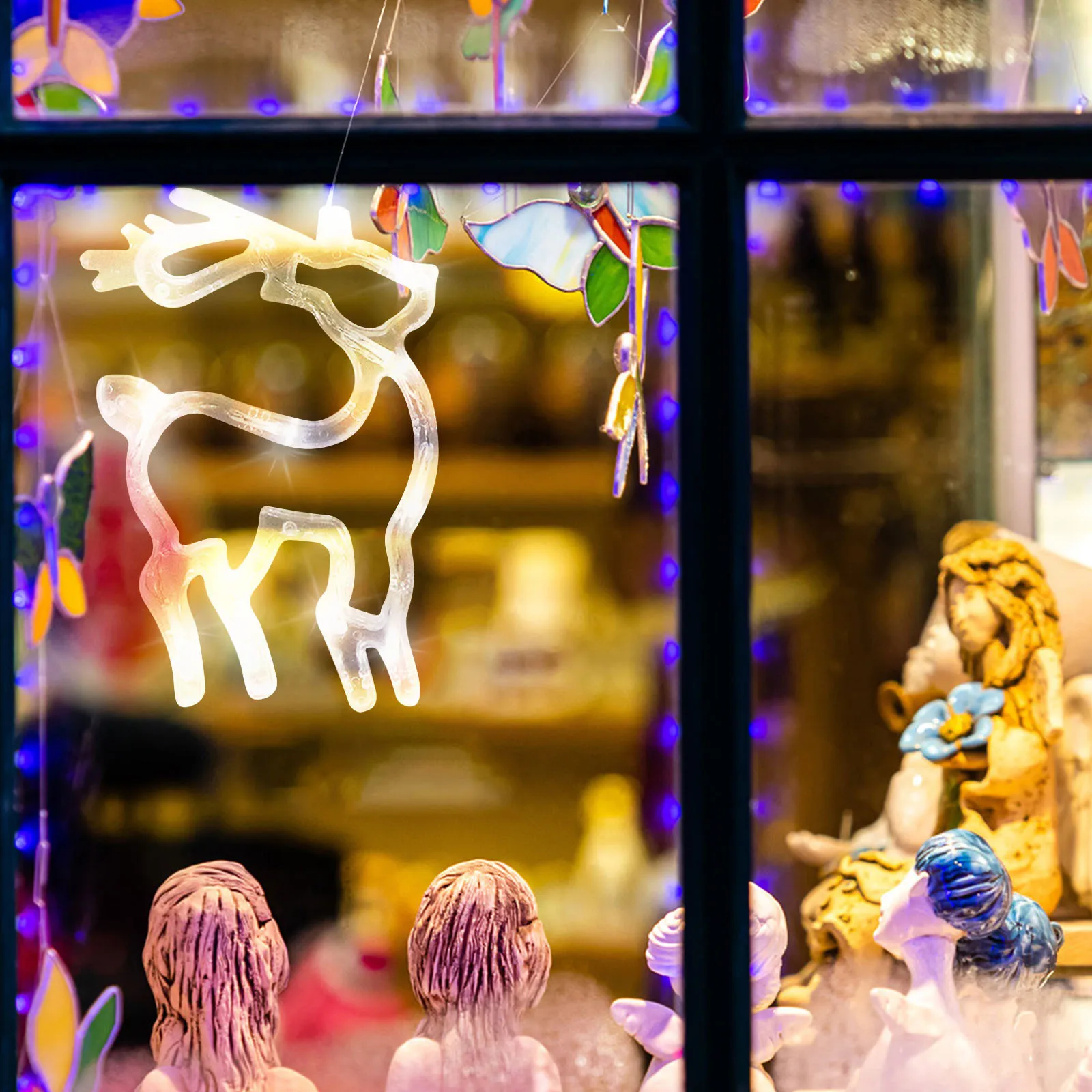 

Elk Shape 10LED Hanging Light for Window Pure White Bright String Lights Christmas New Year Wedding Party Decor Operated