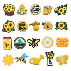 Hot Sales Cute Honeybee Sunflower Shoe Charms Pin for Crocs Shoe Decoration Kids Adult Christmas Boy Girl Party Gifts