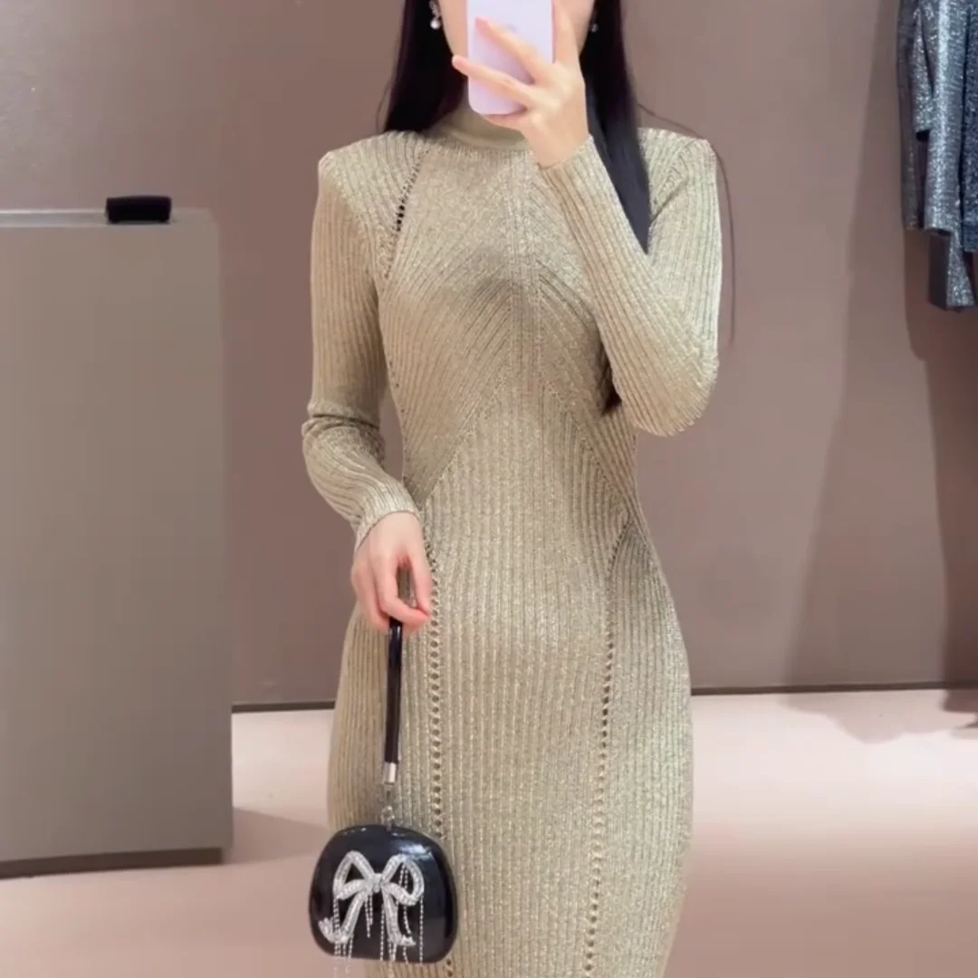 Ele ouro malha gola alta camada base dr oco design longo sve feminino dr versão premium europeu sle