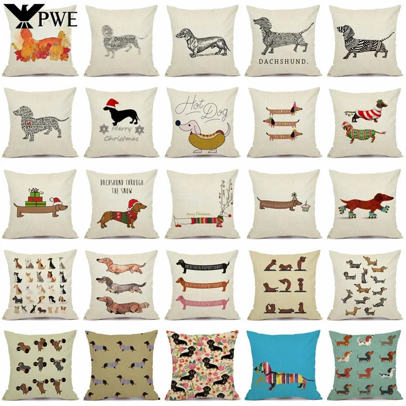 Christmas Sausage Style Cushion Cover Christmas Dog Christmas Home Decorative Pillow Cover Merry  Gift 45x45cm