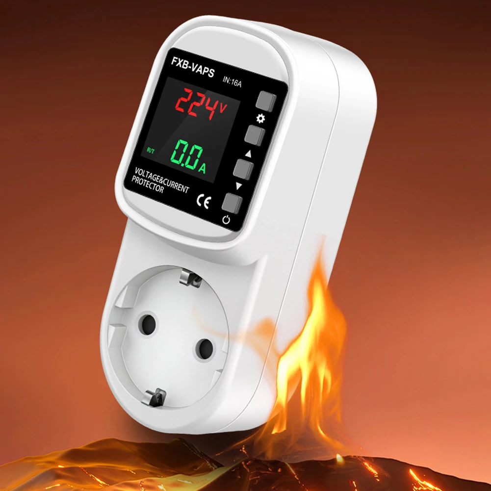 16A Digital Protector Socket with Adjustable Thresholds for Over Under Voltage and Overcurrent European Standard Design