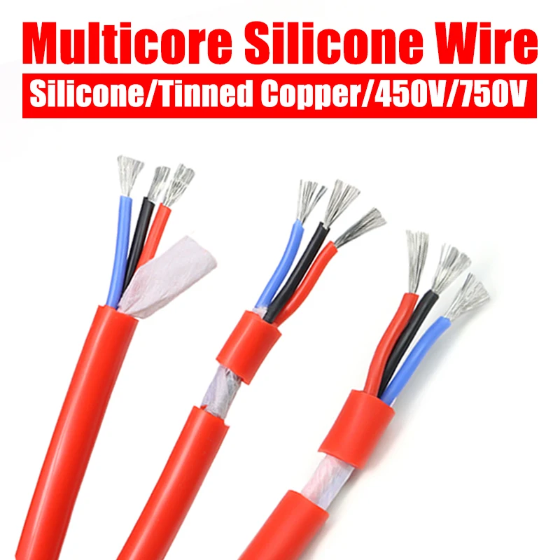 

Red Square0.3mm ~ 6mm Multicore Heat resistant Sheath Silicone wire 2 3 4 6Core Tinned Copper soft Silicone Electrico Power line