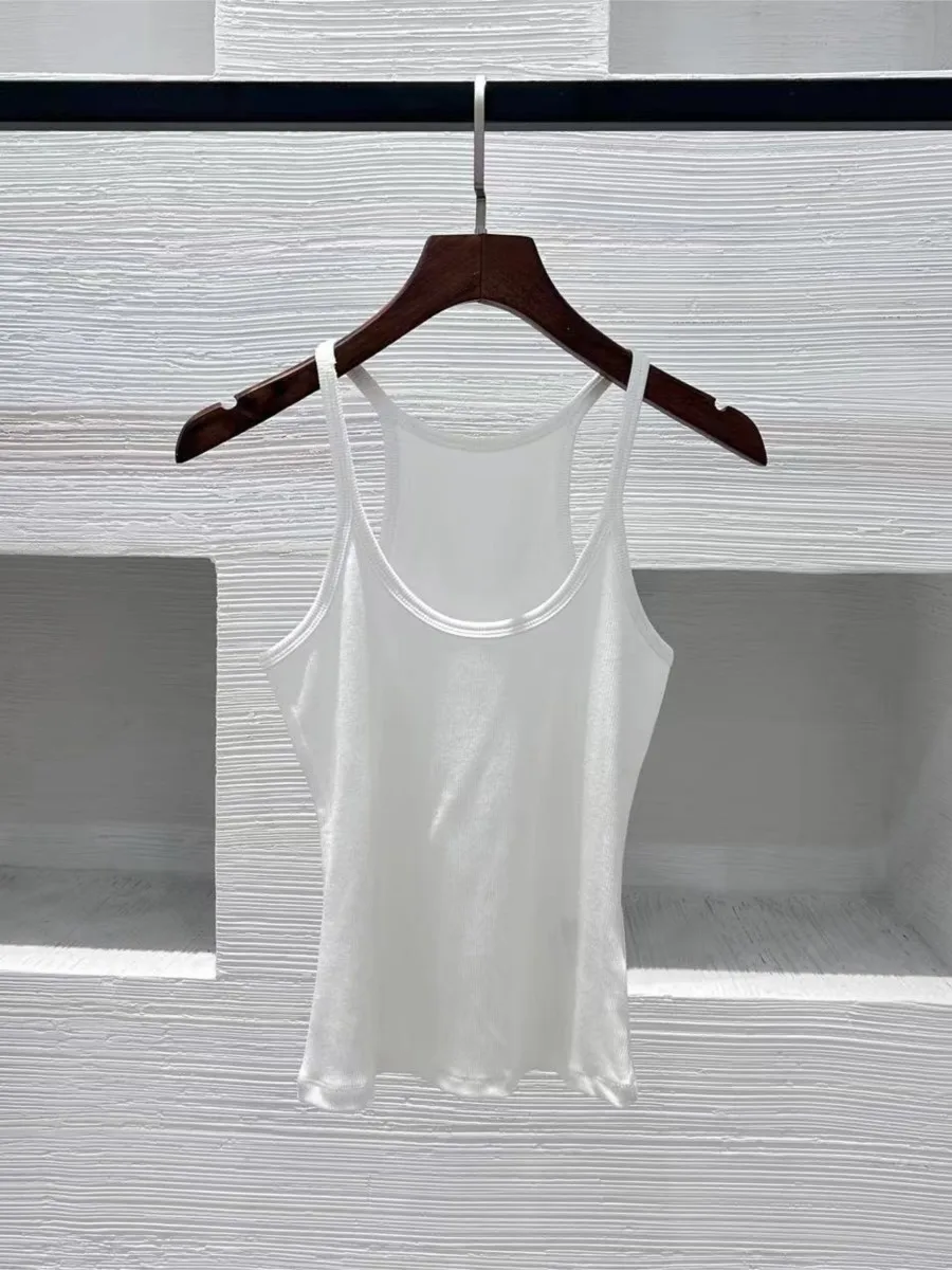 Geribbeld Massief Slanke Tanktops Voor Dames Eenvoudig Chique Mouwloos All-Match Basisvest Voor Dames 2024 Zomer Nieuwe Casual Fashion Camis