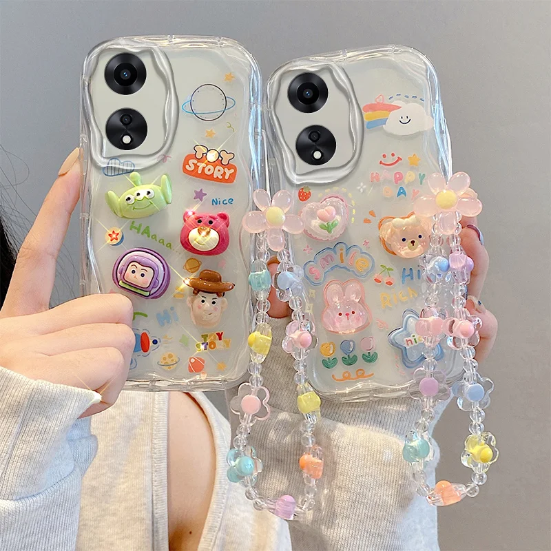 3D Kuromi Cartoon Phone Case For Vivo Y200 Y19 Y18 Y17 Y16 Y15 Y12 Y11 Y5S Y3S Y03 Y02 Y01 Y11S With Wrist Chain Cute Bear Cover