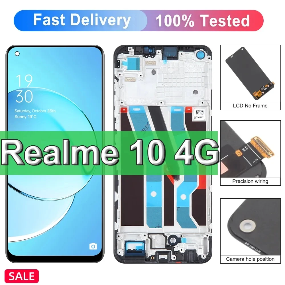 Screen For Oppo Realme 10 4G RMX3630 LCD Display Touch Screen Digitizer Assembly For Realme 10 Phone Repair Parts Replacement