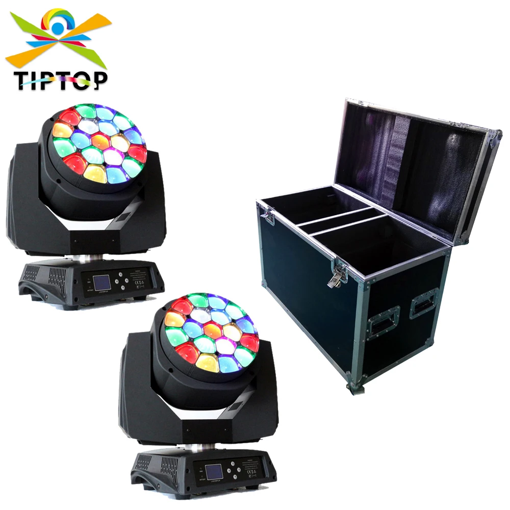 2IN1 Flightcase Pack 19x15W Big Bee Eyes LED Moving Head Zoom Light Clay Paky Wash k10 B EYE Lens Rotation Colorful Beam Effect