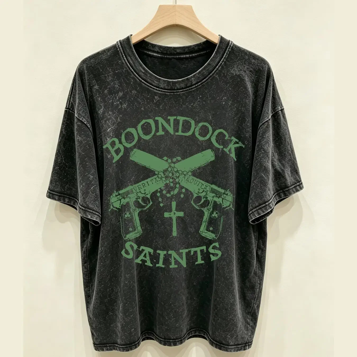 washed T Shirt Boondock Saints Guns and Rosary long or short sleeves vintage Washed fashion Top For Everyday Wear Casual homme