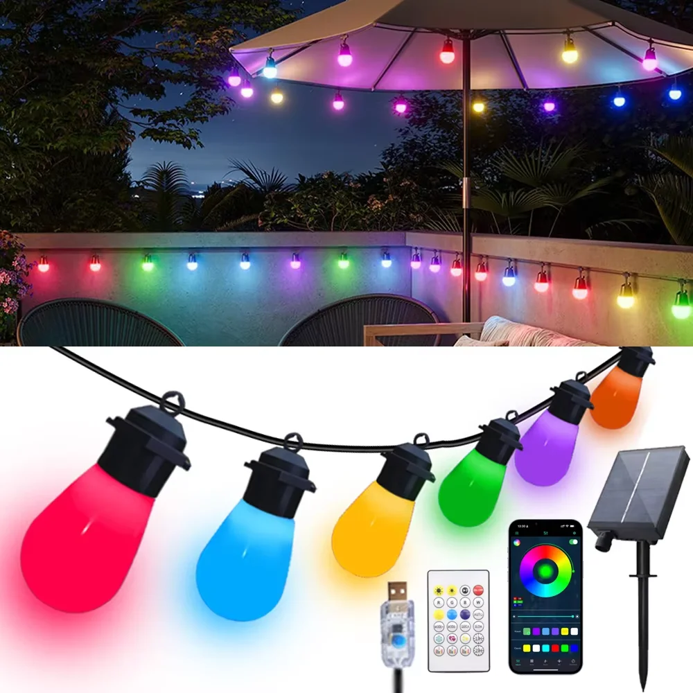 Guirlande lumineuse d'extérieur réglable RGB, application intelligente et télécommande, 20 led, éclairage paysager étanche pour cour et arrière-cour