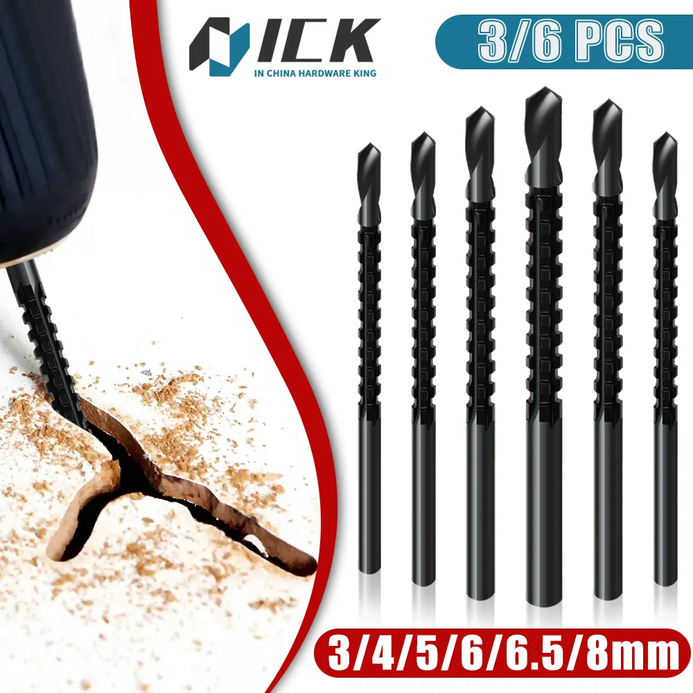 6/3Pcs HSS Twist Drill Bits Set 3-8mm Serrated Grooving Cutting Tap Spiral Saw Wood Metal  Plastic Multifunction Hole Tools