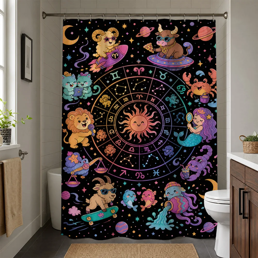 Waterproof Zodiac Astrology Shower Curtain Boho Celestial Space Planets Horoscope Bathroom Decor Curtain Decoration Home Gift fo