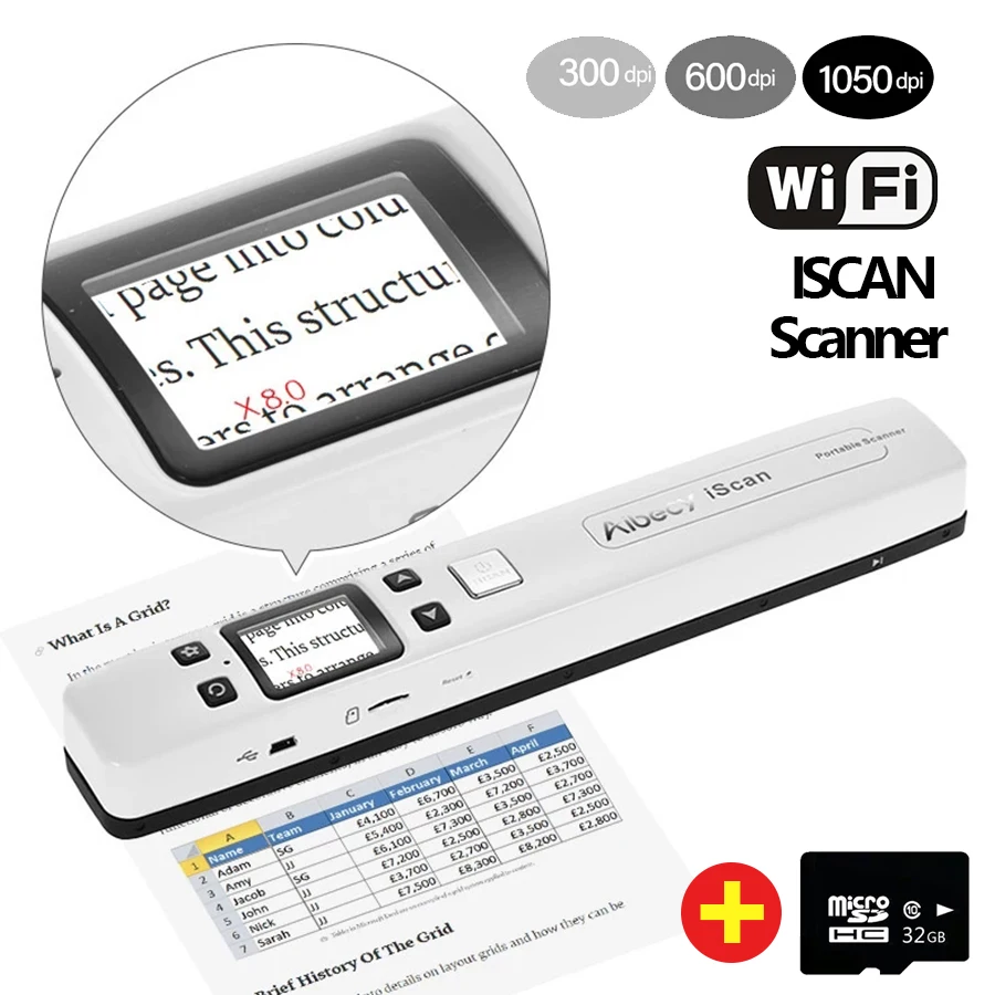 2025 Wifi Portable Scanner A4 For Documents Book School Supplies Handheld 1050DPI JPG/PDF Photo Image Scanners With Display