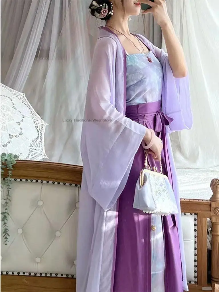 Antigo Chinês Hanfu Traje Mulheres Tradicional Song Dynasty Fairy Dress Hanfu Girl Outfits Daily Purple Hanfu Dress Set