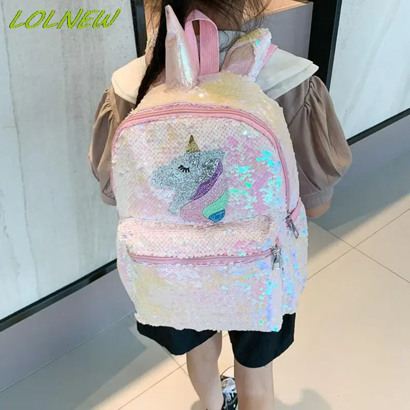 Unicorn Sequin Backpack Cartoon School Bag School Bookbag large capacity Book food Storage Double Shoulder Backpack Travel Bag