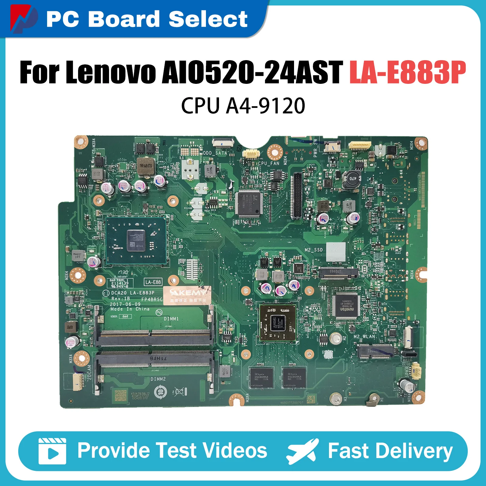 

Laptop Mainboard For Lenovo AIO520-24AST 01LM218 01LM174 EM9010 AM9120 AM9220 AM9420 AM972P LA-E883P Motherboard A4-9120 CPU