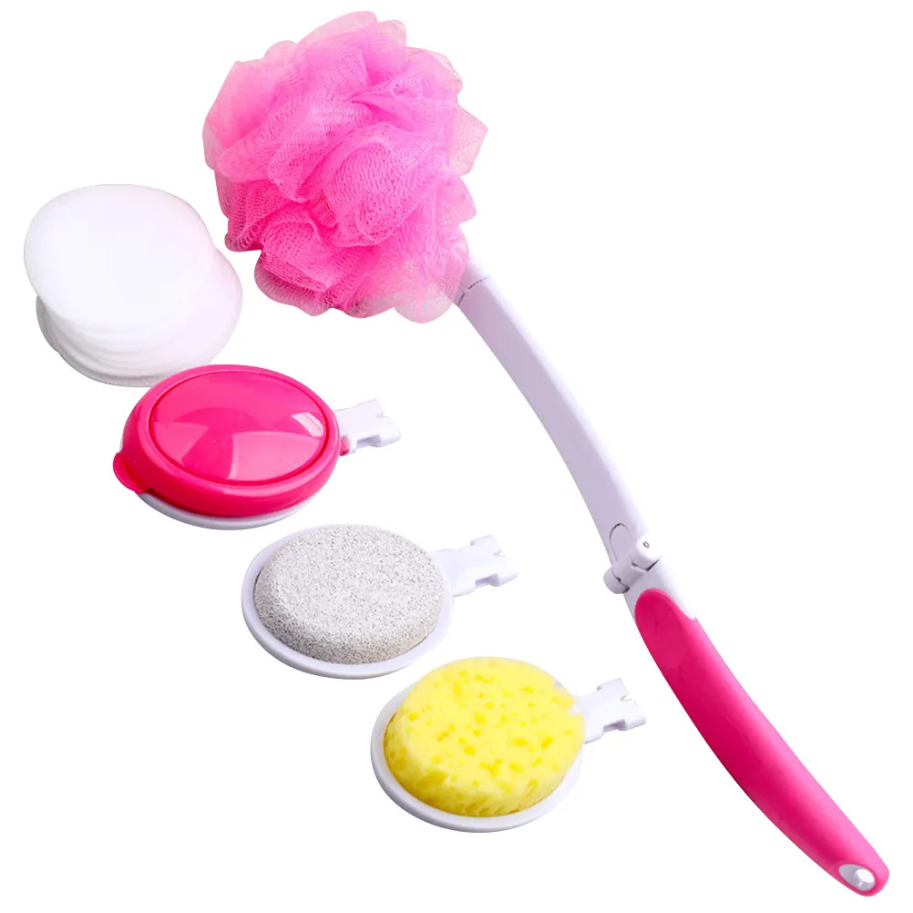 1Set Foldable Bath Bristle Brush Long Handle Back Scrubber Pink Shower Scrubber Remove Dead Skin Shower Brush