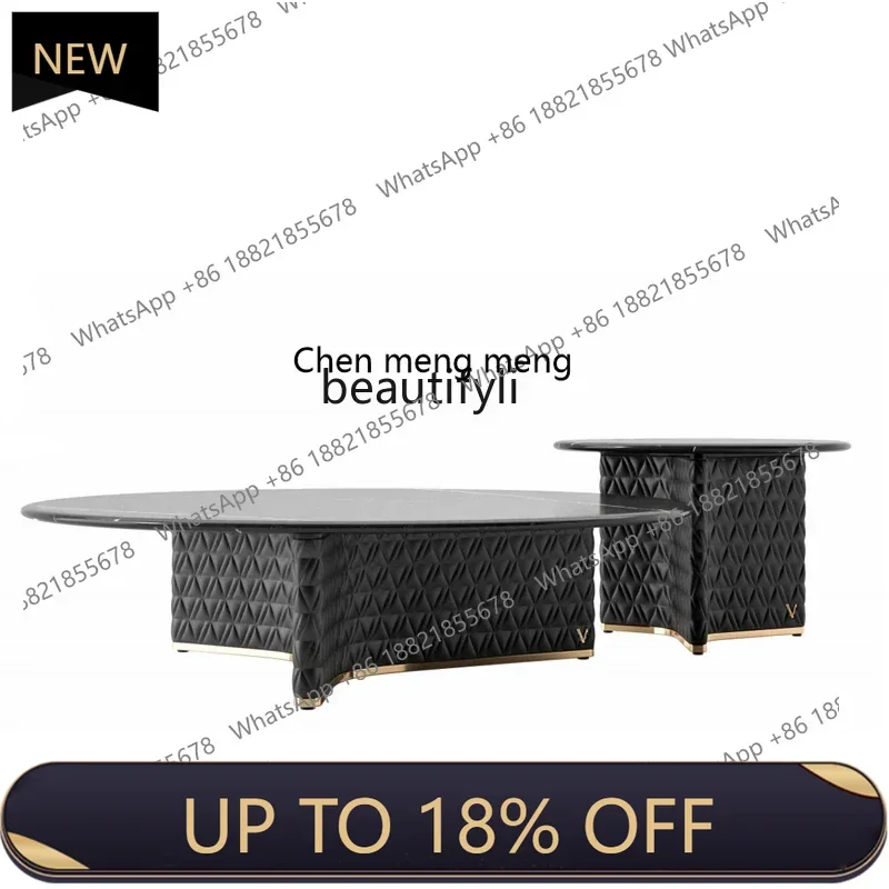 

P178 Light Luxury Natural Marble Tea Table Italian round Living Room Furniture Model Room