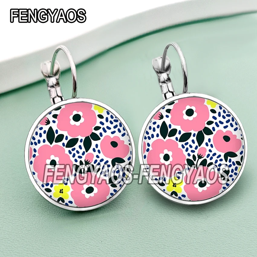 Beautiful Flowers Earrings for Women Daisy Earring Glass Cabochon Fresh Summer Hook Ear Jewelry for Girls