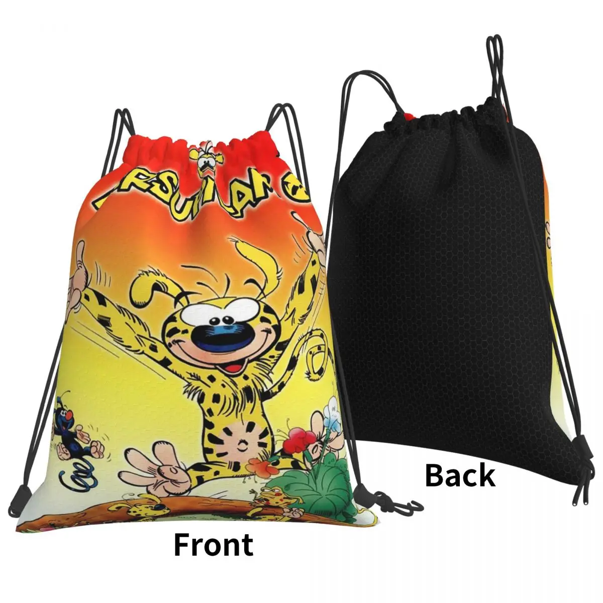 Art - Marsupilami Cartoon Anime Backpacks Multi-function Drawstring Bags Sports Bag Book Bags for Man Woman School