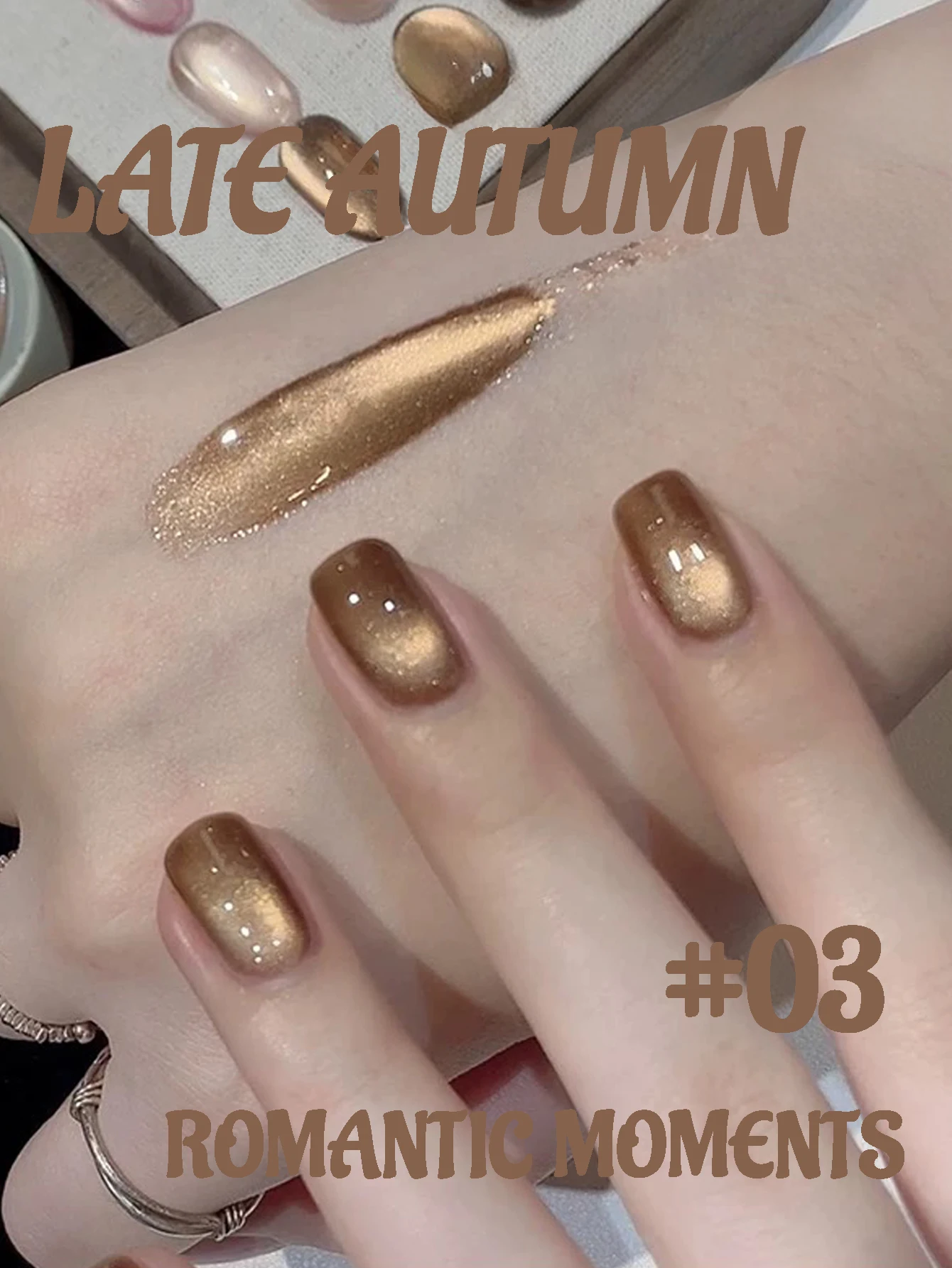 MIANEL 12ML/PCS Love In Late Autumn Cat\'s Eye Gel Nail Polish 2024 Flashing Gold Porcelain White Glass Beads Cat Magnetic Polish