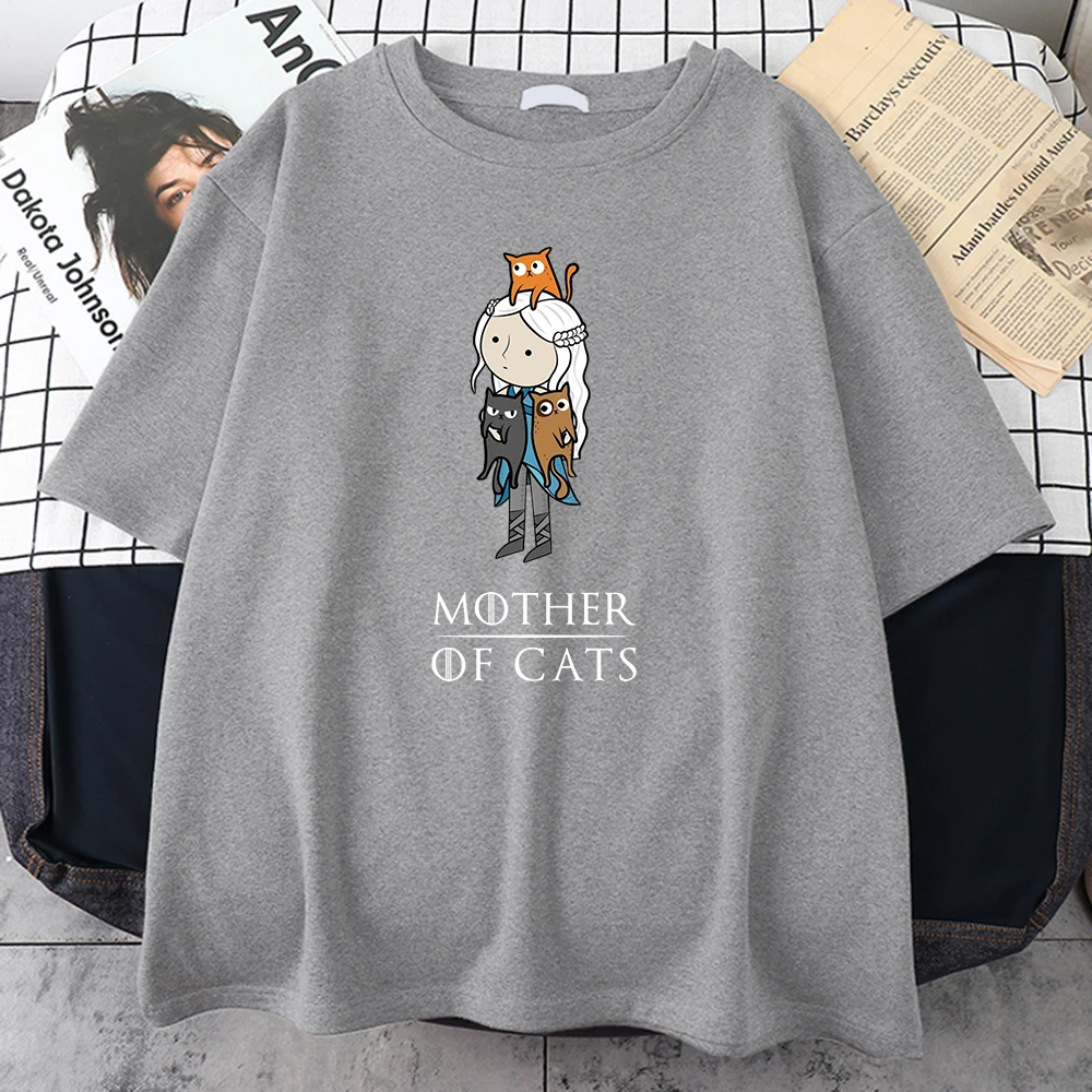 Cartoons Mother Of Cats Printing Mens T-Shirt Vintage Large Size Tshirts Sports Cotton Clothes Comfortable Basic Male T-Shirt