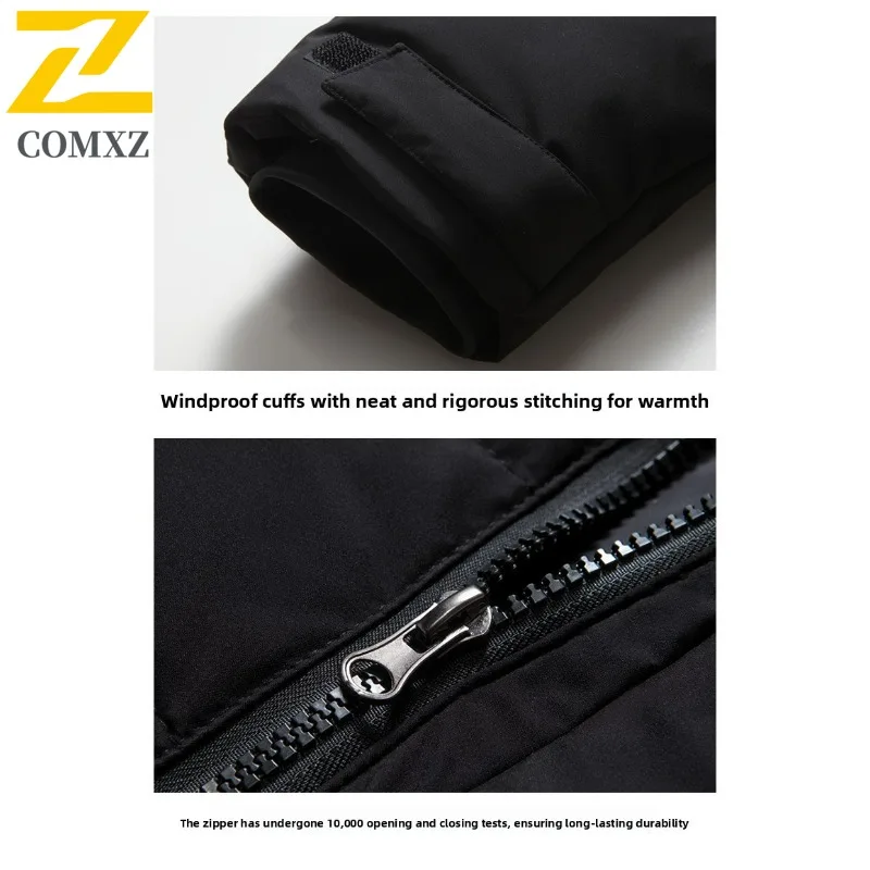سترة COMXZ للرجال طويلة للأسفل كاجوال بقلنسوة للتنقل والمكتب سترات منتفخة خفيفة الوزن موضة السفر بطول الركبة سترة شتوية دافئة