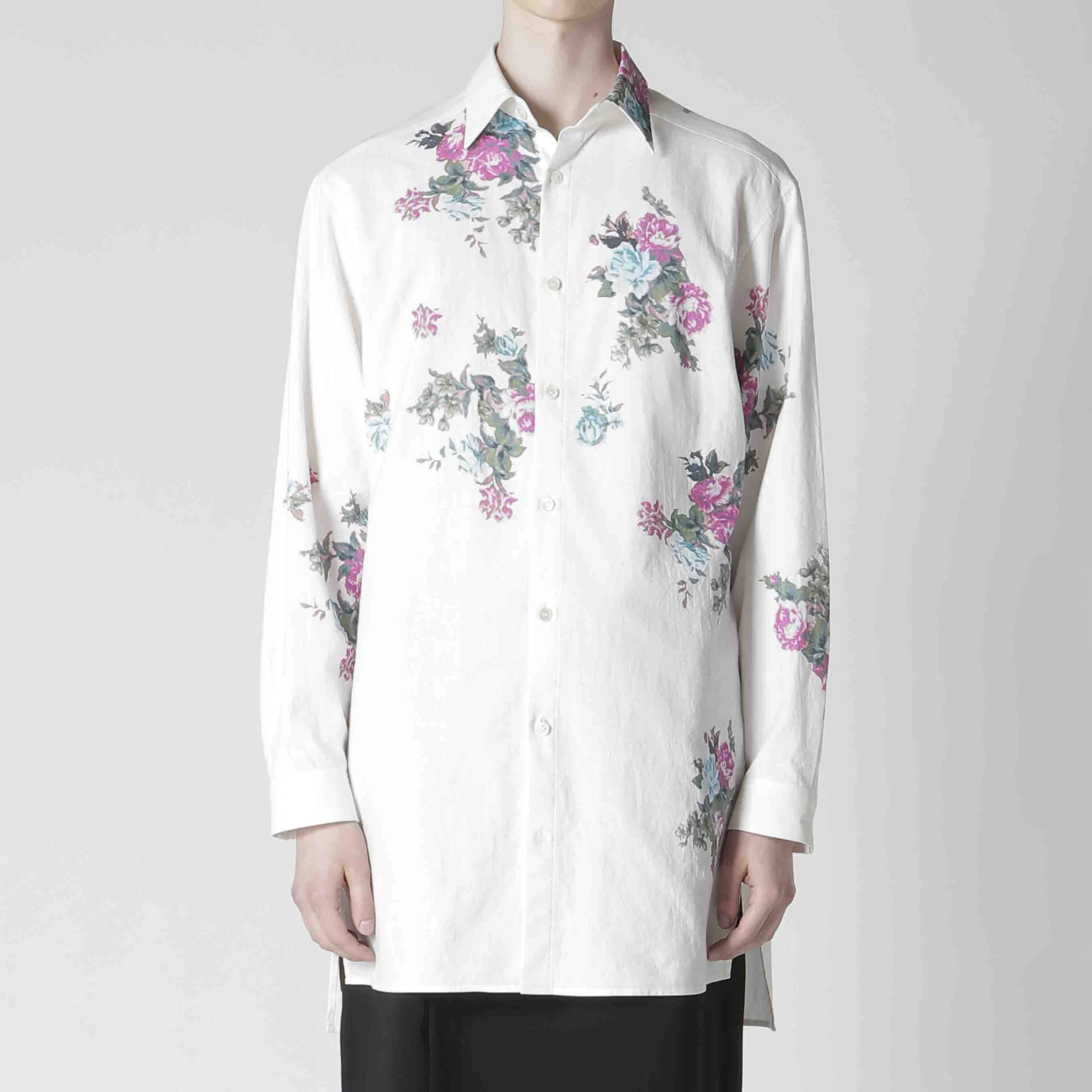 

YOJI OOAK original design Pure cotton flower print long sleeve pointed collar shirt single-breasted shirt for men