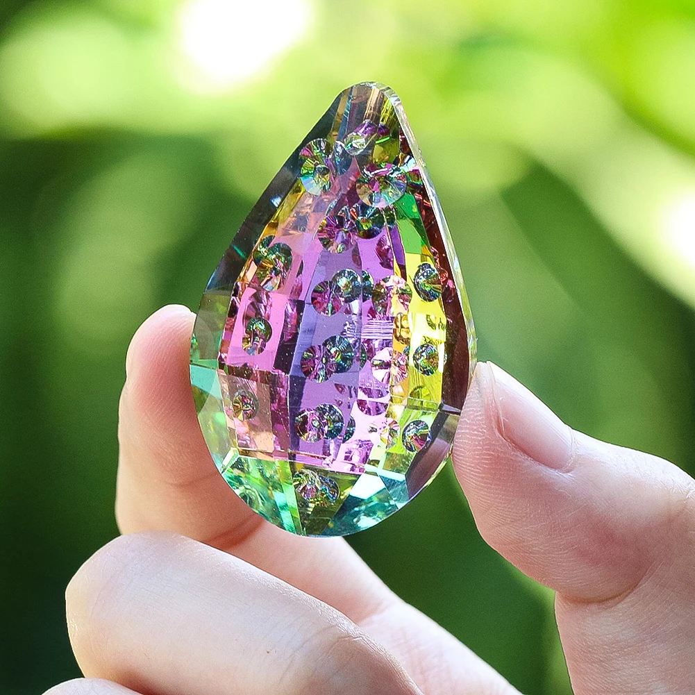 

Colorful Teardrop Loquat Crystal Pendant Beaded Curtain Chandelier Parts Suncatchers DIY Home Wedding Decor Accessories